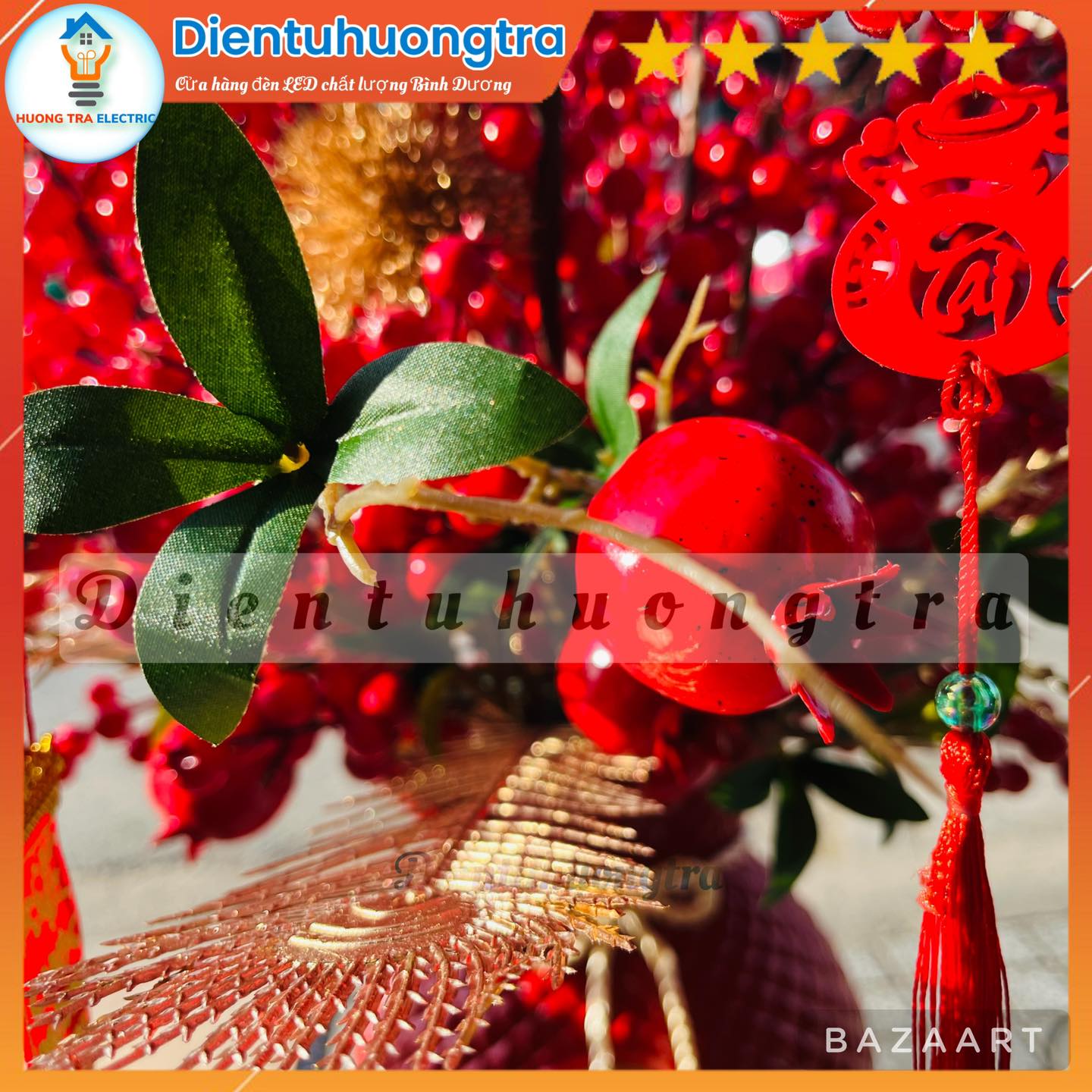 Bình Hoa Đông Đào Đỏ Túi Tiền Chữ Lộc - Ảnh 2