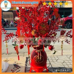 Bình Hoa Đông Đào Đỏ Túi Tiền Chữ Lộc
