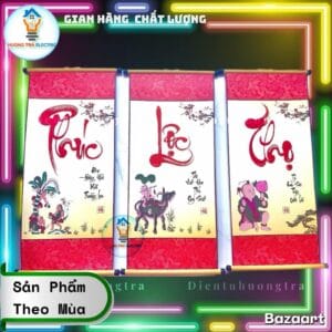 Liễn mành lớn thư pháp đỏ Phúc - Lộc - Thọ